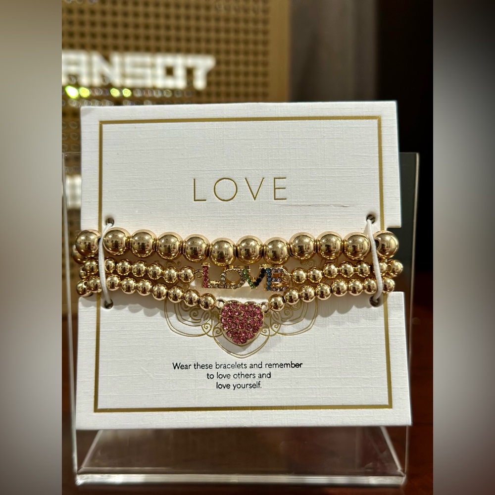 NEW Beloved & Inspired Beaded Love and Heart Charm Trio Bracelet Set